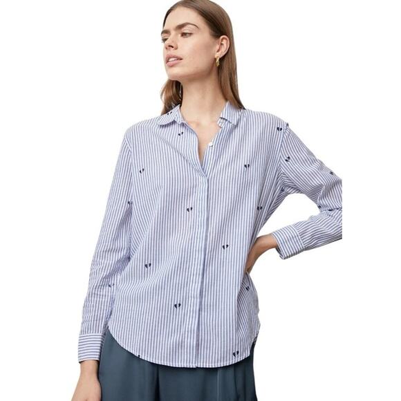 Rails Taylor Shirt Women M Button Down White Blue Striped Broken Hearts Preppy - Picture 1 of 16